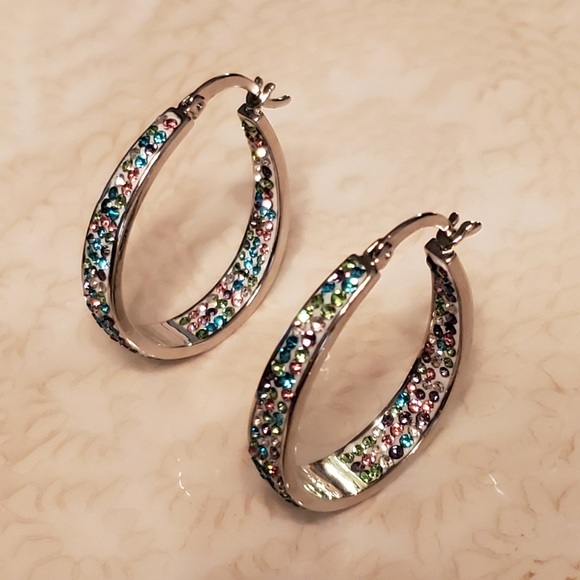 Sofia James Jewelry - Sofia James Silver Plated Swarovski Hoop Earrings